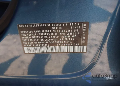 2016 Volkswagen Jetta 1.4T Se z USA, uszkodzony, nr VIN 3VWD67AJ0GM279731